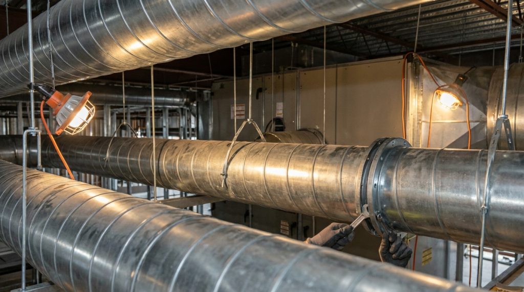 Spiral duct and air handling unit installation